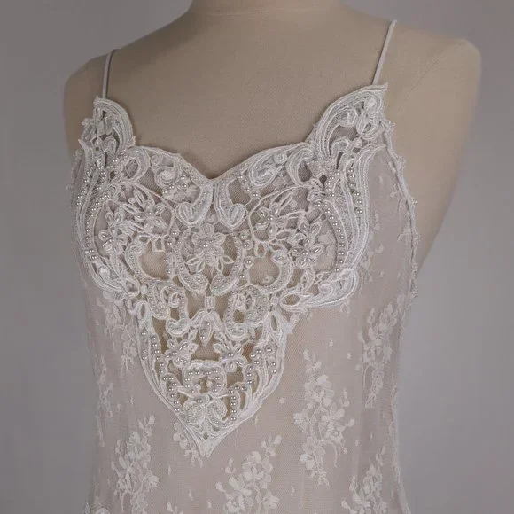 🌺 Vtg Jessica McClintock White Bridal Lace Nightgown Negligee Victorian Dress S - Picture 7 of 15